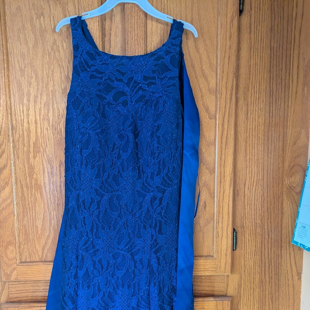 Royal blue flower lace design long formal size 5/6 evening attire